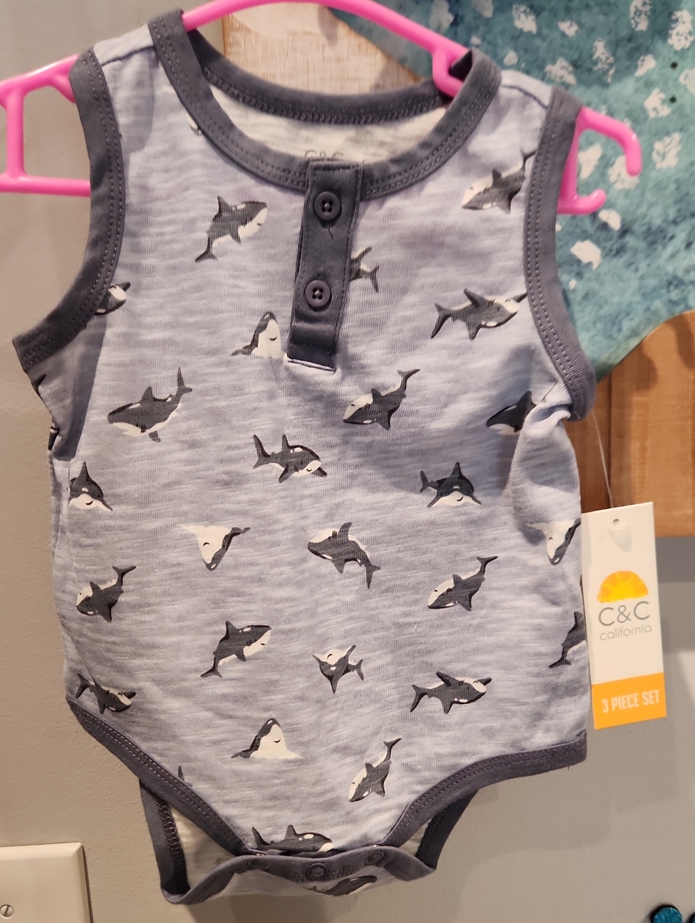 NWT C&C California Sharks Boys Sz 3-6M Onesie
